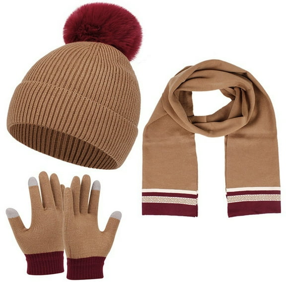 MEICHEN Warm Set for Women, Autumn Winter Warm Wool Hat Scarf Gloves 3 Pieces Set Cute Knit Cap Screen Mittens Scarves Sets, Fall Winter Fashion Accessories