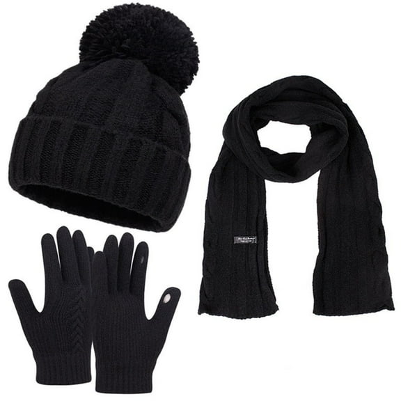 MEICHEN Warm Set for Women, Autumn Winter Warm Wool Hat Scarf Gloves 3 Pieces Set Cute Knit Cap Screen Mittens Scarves Sets, Fall Winter Fashion Accessories