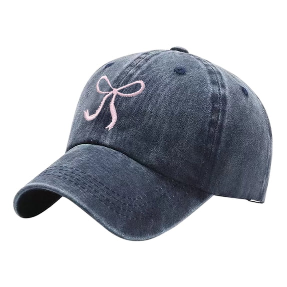 MEICHEN Women Bow Embroidered Washed Baseball Cap Adjustable Curved Brim Casual Sun Hat
