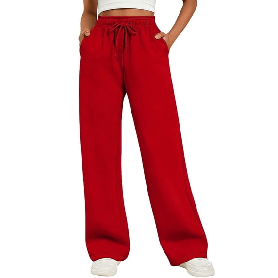 MEICHEN Women Fleece Baggy Sweatpants with Pockets Wide Straight Leg High Waist Joggers Pants Winter Clothes