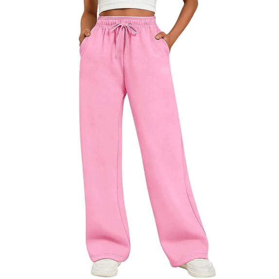 MEICHEN Women Fleece Baggy Sweatpants with Pockets Wide Straight Leg High Waist Joggers Pants Winter Clothes