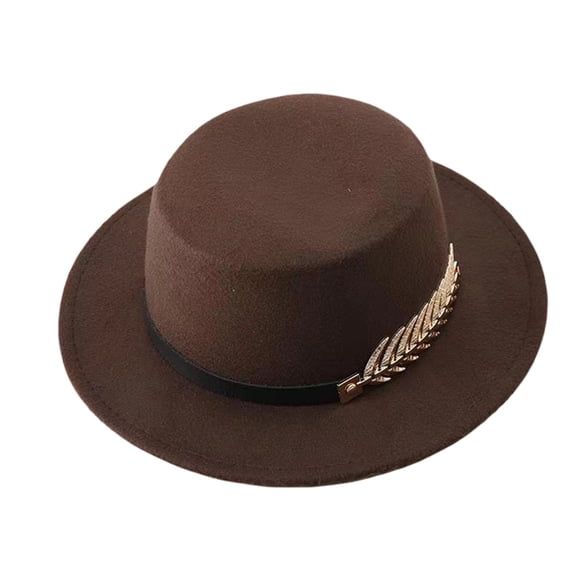 MEICHEN Women Wool Hat Autumn Winter Ribbon With Wide Brim Lady Flat Top Jazz Caps