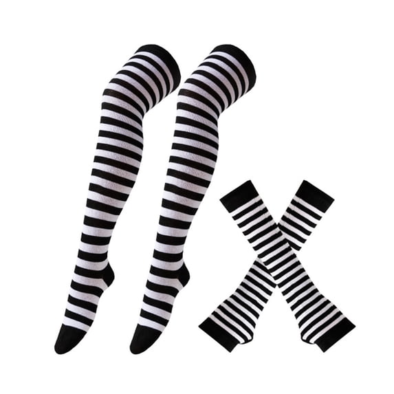 MEICHEN Women's 2 PCS Striped Thigh High Stockings and Arm Sleeves Set for Halloween Christmas Fashion Festival Outfits Accessories