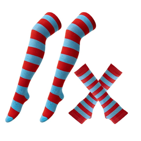 MEICHEN Women's 2 PCS Striped Thigh High Stockings and Arm Sleeves Set for Halloween Christmas Fashion Festival Outfits Accessories