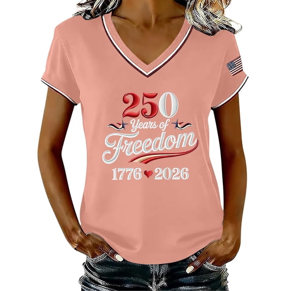 MEICHEN Women's 250Th Anniversary Print V Neck T Shirt 250Th Anniversary Tshirt Patriotic Tee Summer 4th of July Tops