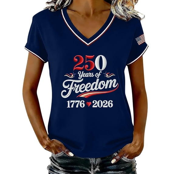 MEICHEN Women's 250Th Anniversary Print V Neck T Shirt 250Th Anniversary Tshirt Patriotic Tee Summer 4th of July Tops