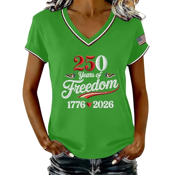 MEICHEN Women's 250Th Anniversary Print V Neck T Shirt 250Th Anniversary Tshirt Patriotic Tee Womens Summer Essentials Tops