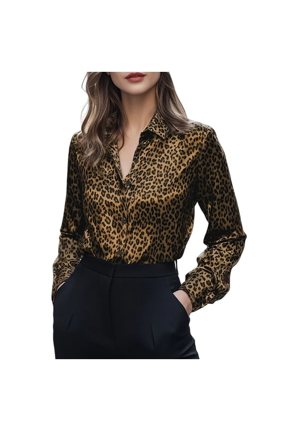 Women's Button Down Shirts Fashion Elegant Leopard Print Button Down Shirts Collared Long Sleeve Blouses Tops Tops for Women Trendy