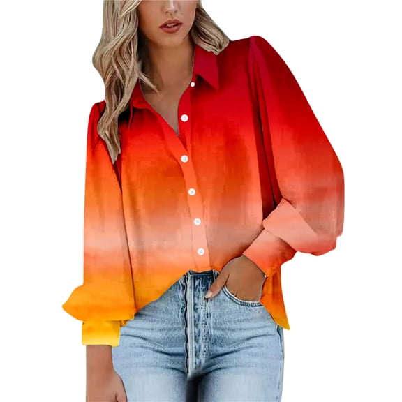 MEICHEN Women's Button Down Shirts Gradient Long Sleeve Button Up Shirt Fashion Business Casual Blouse Work Top Tops for Women Trendy