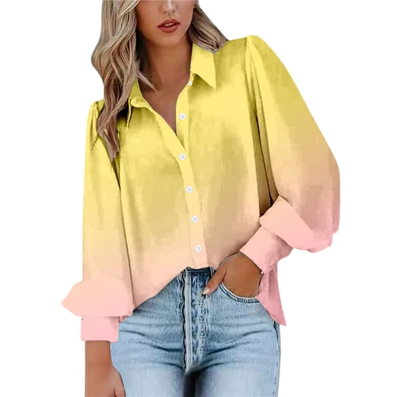 MEICHEN Women's Button Down Shirts Gradient Long Sleeve Button Up Shirt Fashion Business Casual Blouse Work Top Womens Tops