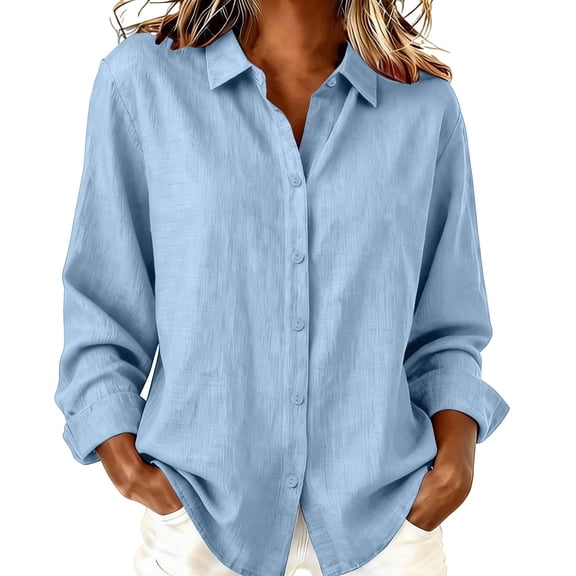 MEICHEN Women's Button Up Shirts Long Sleeve Button Down Shirts Vintage Solid Color Cotton and Linen Blouses Tops Blouses for Women