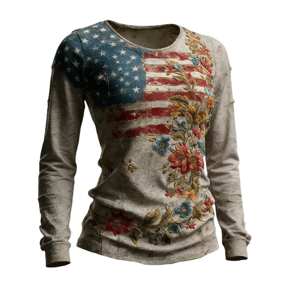MEICHEN Women's Casual Long Sleeved Sweatshirt Celebrates 250th Anniversary Shirts American Flag Print Patriotic Pullover Top