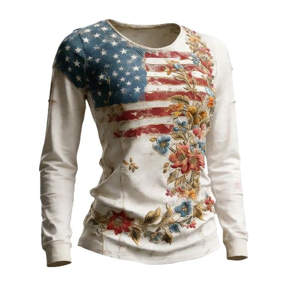 MEICHEN Women's Casual Long Sleeved Sweatshirt Celebrates 250th Anniversary Shirts American Flag Print Patriotic Pullover Top