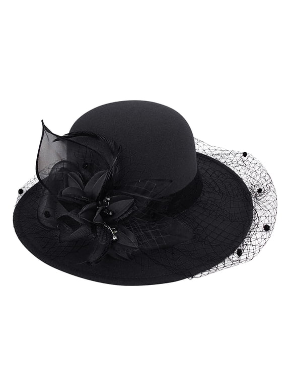 Women's Cloche Hat Fall Floral Round Top Fedora Hat Casual Fishing Basin Cap Graceful Winter Small Bowler Hat