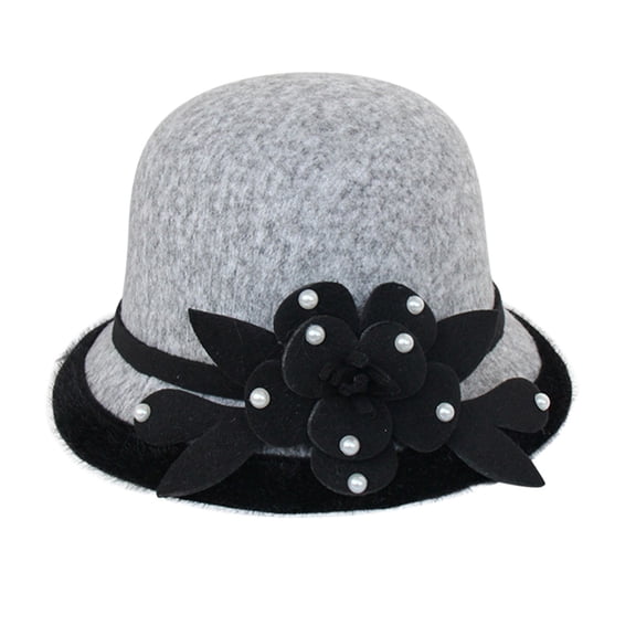 MEICHEN Women's Cloche Hat Fall Floral Round Top Fedora Hat Casual Fishing Basin Cap Graceful Winter Small Bowler Hat