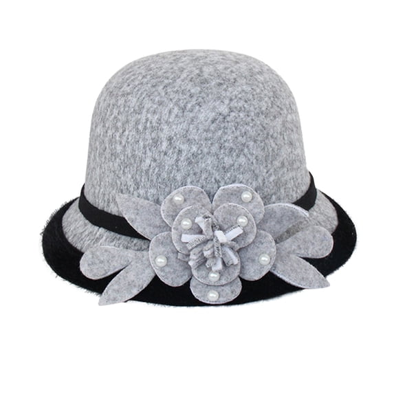 MEICHEN Women's Cloche Hat Fall Floral Round Top Fedora Hat Casual Fishing Basin Cap Graceful Winter Small Bowler Hat