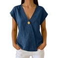 thumbnail image 1 of MEICHEN Women's Cotton Linen T Shirt Short Sleeve Wrap Style V Neck Top Casual Loose Fit Top Summer Essentials Tops for Women, 1 of 8