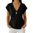 thumbnail image 1 of MEICHEN Women's Cotton Linen T Shirt Short Sleeve Wrap Style V Neck Top Casual Loose Fit Top Womens Summer Essentials Tops, 1 of 8