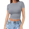 thumbnail image 1 of MEICHEN Women's Crop T Shirt Girls Pullover Top Women's Thin Round Neck Fashion Short Sleeves Summer Fall Fashion Essentials Clothing, 1 of 7
