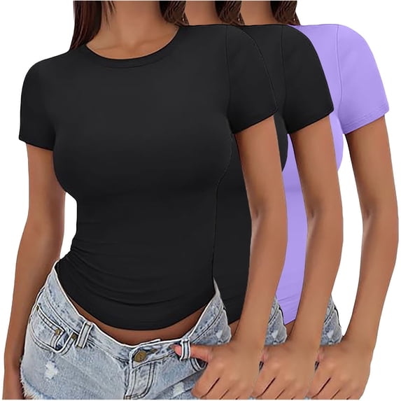 MEICHEN Women's Crop T Shirt Girls Summer Pullover Top Women's Thin Round Neck Fashion Short Sleeves