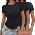 thumbnail image 1 of MEICHEN Women's Crop T Shirt Girls Summer Pullover Top Women's Thin Round Neck Fashion Short Sleeves, 1 of 4