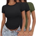 thumbnail image 1 of MEICHEN Women's Crop T Shirt Girls Summer Pullover Top Women's Thin Round Neck Fashion Short Sleeves, 1 of 4