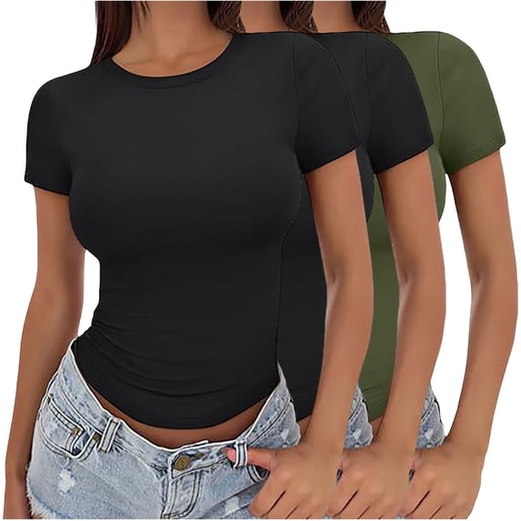 MEICHEN Women's Crop T Shirt Girls Summer Pullover Top Women's Thin Round Neck Fashion Short Sleeves