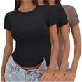 thumbnail image 1 of MEICHEN Women's Crop T Shirt Girls Summer Pullover Top Women's Thin Round Neck Fashion Short Sleeves, 1 of 4