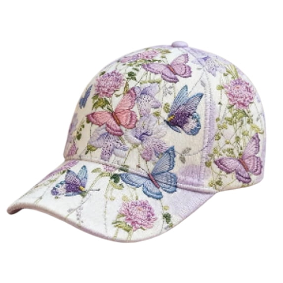 MEICHEN Women's Fall Fashion Purple Butterfly and Botanical Floral Print Snapback Hat Summer Casual Sun Hat Baseball Cap for Graceful Women