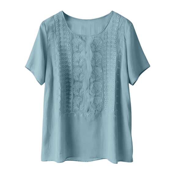 MEICHEN Women's Fashionable Casual Solid Color Pleated Cotton and Linen Tops Shirts and T Shirts Womens Summer Essentials Tops