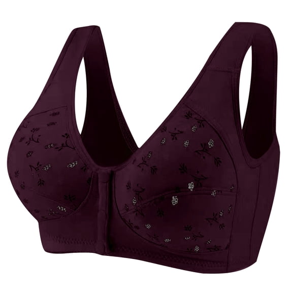 MEICHEN Women's Front Closure Full Cup Underwear for Middle and Elderly Wireless Seamless Bralettes Plus Size Ladies Daisy Bras