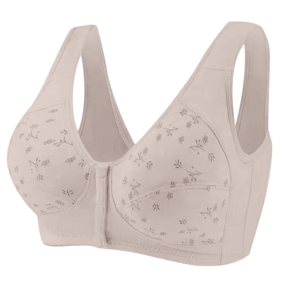 MEICHEN Women's Front Closure Full Cup Underwear for Middle and Elderly Wireless Seamless Bralettes Plus Size Ladies Daisy Bras