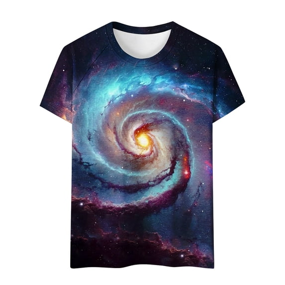 MEICHEN Women's Galactic T Shirt 3D Starry Print Short Sleeve Crewneck Fashion Planetary Outfit for Clothing