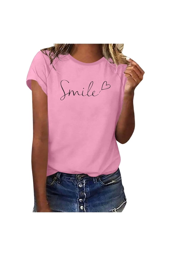 Women's Heart Graphic T Shirt Casual Short Sleeve Crew Neck Loose Fit Tee Summer Fashion Clothing for Women