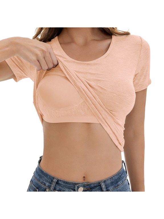 Women's In Bra T Shirt Soft Blend Crewneck Top with Anti Support for All Day Comfort Clothing