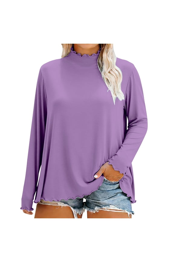 Women's Long Sleeve Mock Neck Base Shirt Trim Casual Tee Top Plus Size Lightweight Inner Wear