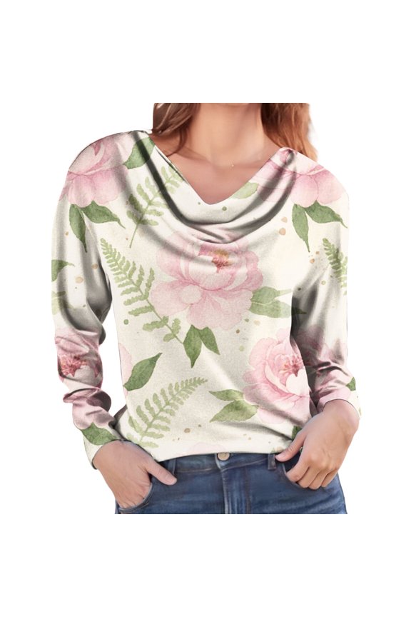 Women's Long Sleeved Fashion Printed Tops Piled Collar T Shirt Women's Shirt Summer Trendy Clothing for Women