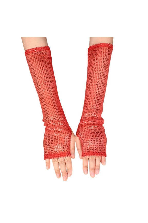 Women's Mardi Gras Gloves Solid Sparkly Glitter Fishnet Gloves Long Mesh Arm Sleeve Party Accessories