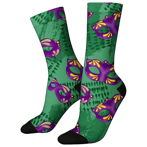 MEICHEN Women's Mardi Gras Themed Comfortable Cute Printed Mid Calf Sports Socks Fashion Clothing Accessories for Women