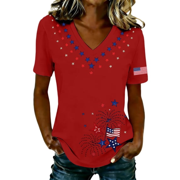MEICHEN Women's Short Sleeve Usa 250th Anniversary Patriotic Graphic Tee Fashion Print V Neck T Shirt Blouse 4th of July Patriotic Top
