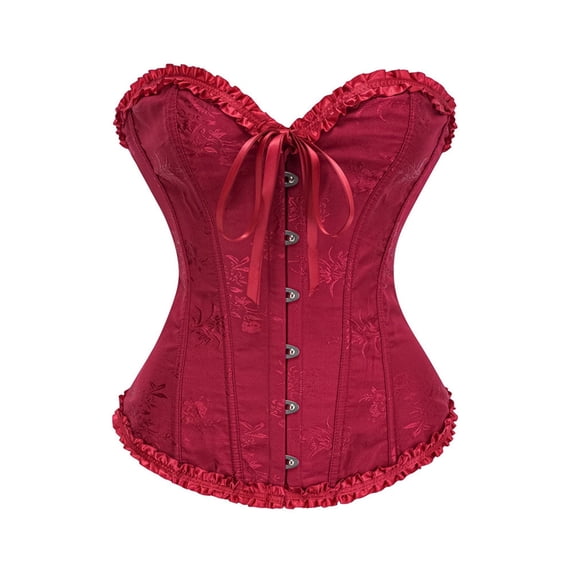 MEICHEN Women's Solid Color Ruffled Trim Corset Front Closure Bow Decoration Waist Trainer Tummy Control Shapewear for Halloween Party