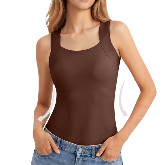 MEICHEN Women's Solid Tank Tops with Built In Bras Warm Slim Fit Vest Camisoles Seamless Underwear Summer Clothing Fall Fashion Essentials