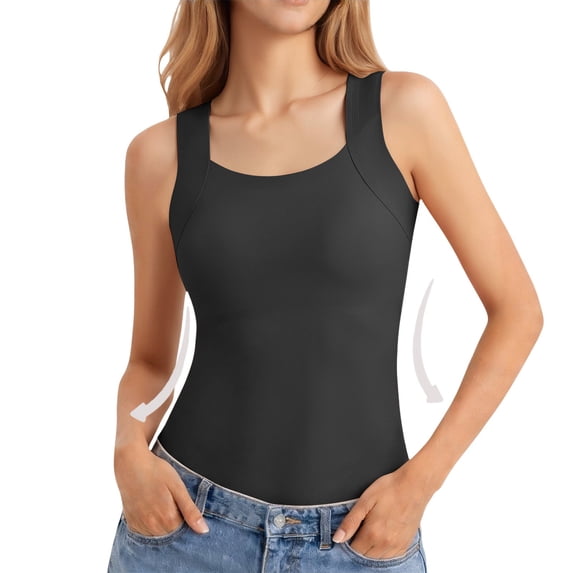 MEICHEN Women's Solid Tank Tops with Built In Bras Warm Slim Fit Vest Camisoles Seamless Underwear Trendy Summer Fall Essentials Clothes