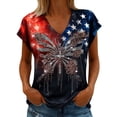 thumbnail image 1 of MEICHEN Women's V Neck Butterfly & Rose Print T Shirt Patriotic Glitter Graphic Casual Top, 1 of 4