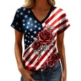 thumbnail image 1 of MEICHEN Women's V Neck Butterfly & Rose Print T Shirt Patriotic Glitter Graphic Casual Top, 1 of 4