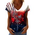 thumbnail image 1 of MEICHEN Women's V Neck Butterfly & Rose Print T Shirt Patriotic Glitter Graphic Casual Top, 1 of 4