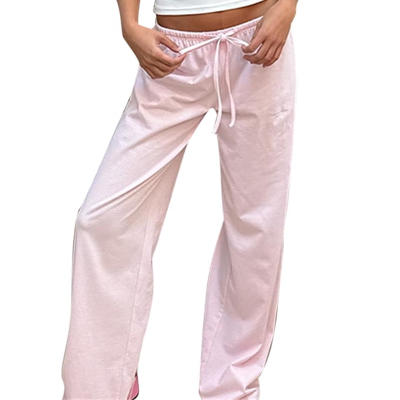 MEICHEN Women's Wide Leg Striped Pants Casual Drawstring Elastic Low Rise Pajama Pants Wear Trousers