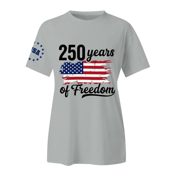 MEICHEN Womens 250th Anniversary Freedom Tops Usa Flag Printed Short Sleeve Blouses Summer Cotton Relaxed Fit Graphic Tees 4th of July Tshirts