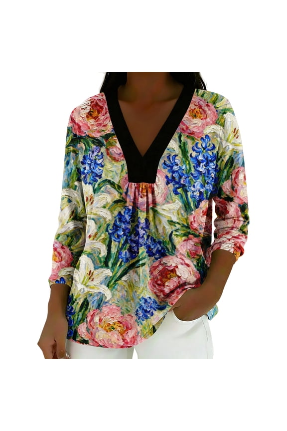 Womens 3/4 Long Sleeve Tops Summer V Neck T Shirts Shirts Graphic Tees Trendy Daily Wear Blouse for Women