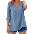 thumbnail image 1 of MEICHEN Womens 3/4 Sleeve Tops Cotton Linen Shirts V Neck Lace Casual Loose Fit Blouses Fashion Womens Summer Essentials Tops, 1 of 7